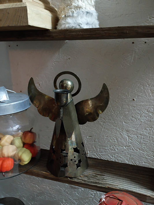 Silver Xmas Angel Candleholder